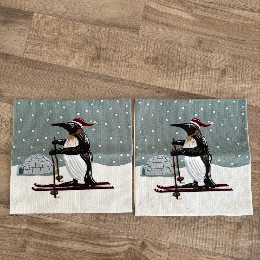 Pottery Barn Penguin Skiing Accent Pillow Covers